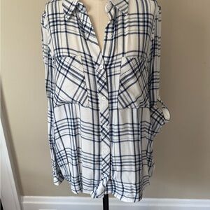 Classic Blue and White Plaid Women's Button Down Shirt